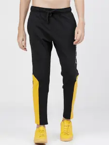 LOCOMOTIVE Men Black & Yellow Colourblocked Slim-Fit Track Pants