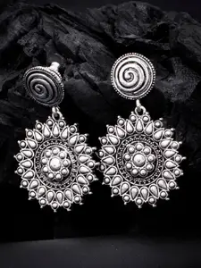 Sukkhi Silver-Toned Oxidized Rhodium-Plated Handcrafted Classic Drop Earrings