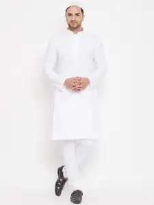 VASTRAMAY Men White Solid Kurta with Churidar
