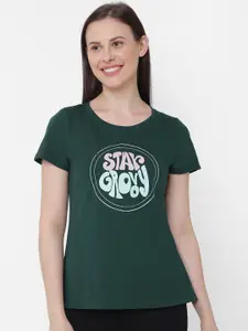 Soie Women Green Printed Soft Cotton Modal Lounge T-shirt