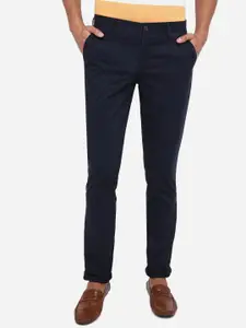 JADE BLUE Men Navy Blue Slim Fit Pure Cotton Chinos