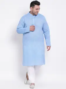 Hangup Men Blue Linen Kurta