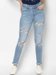 AMERICAN EAGLE OUTFITTERS Women Blue Slim Fit Mid-Rise Highly Distressed Stretchable Jeans