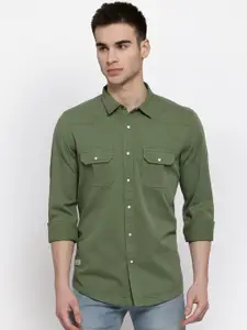 Pepe Jeans Men Olive Green Pure Cotton Regular Fit Solid Casual Shirt