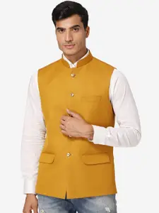 Wintage Men Mustard Yellow Solid Nehru Jacket