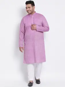 Hangup Plus Size Men Purple Thread Work Kurta
