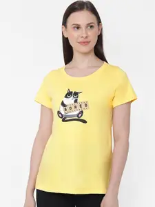 Soie Women Yellow & Black Solid Lounge T-Shirt