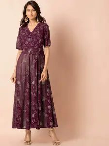 INDYA Women Purple Printed Maxi Dress