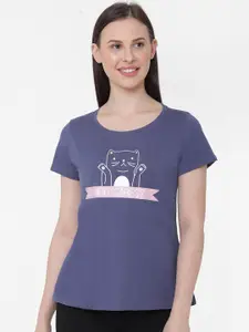 Soie Women Blue & White Printed Lounge T-shirt