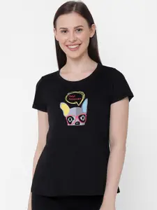 Soie Women Black & Yellow Printed Lounge T-shirt