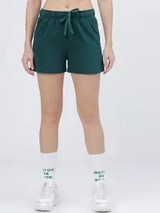 Tokyo Talkies Women Green Solid Regular Fit Sports Shorts