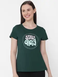 Soie Women Green & Pink Solid Lounge T-Shirt