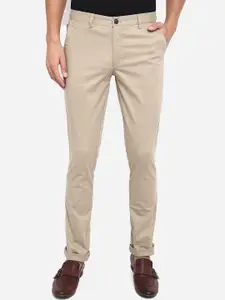 JADE BLUE Men Khaki Slim Fit Pure Cotton Trousers
