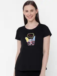 Soie Women Black Printed Lounge T-Shirt