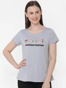 Soie Women Grey & Black Printed Lounge T-Shirt