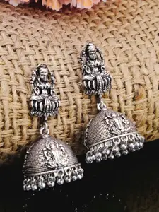 Crunchy Fashion Oxidized Silver-Plated Temple Dome Shaped Jhumkas