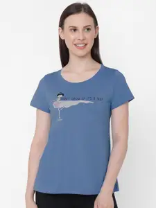 Soie Women Blue Printed Lounge T-shirt