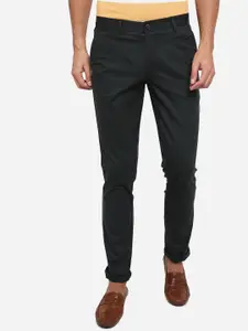 JADE BLUE Men Olive Green Slim Fit Pure Cotton Trousers