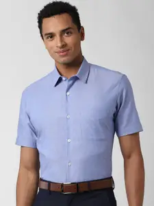 Peter England Men Blue Slim Fit Solid Pure Cotton Semiformal Shirt