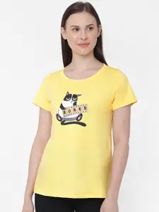 Soie Women Yellow & Black Solid Lounge T-Shirt