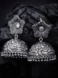 Sukkhi Oxidized Rhodium-Plated Floral Dome Shaped Jhumkas
