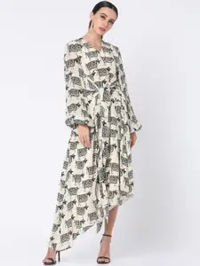 Masaba Women Off-White & Black Cow Print Asymmetric Maxi Dress