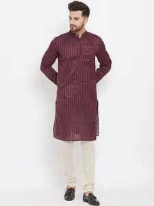 even Men Maroon & Grey Geometric Straight Kurta