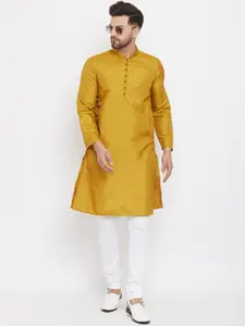 even Men Mustard Yellow Solid Straight Kurta