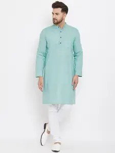 even Men Green Solid Pure Cotton Kurta