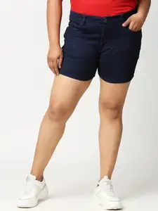 ZUSH Women Navy Blue Solid Regular Fit Denim Shorts