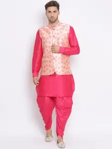 Hangup Men Pink Solid Kurta with Dhoti Pants & Nehru Jacket