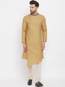 even Men Beige Solid Pure Cotton Asymmetrical Kurta
