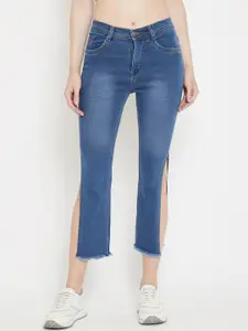 Nifty Women Blue Bootcut High-Rise Side Slits Clean Look Cropped Jeans