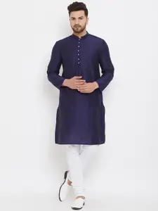 even Men Navy Blue Solid Straight Kurta