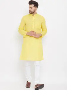 even Men Yellow Solid Pure Cotton Straight Kurta