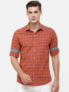 CAVALLO by Linen Club Men Rust Red & White Regular Fit Checked Casual Shirt