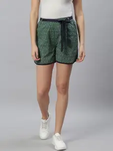 Azira Women Green & Navy Blue Printed Regular Fit Regular Shorts