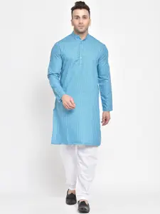 Hangup Men Blue Striped Kurta with Pyjamas