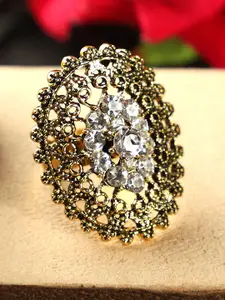 ANIKAS CREATION Gold-Plated Antique Stone Studded Handcrafted Adjustable Finger Ring