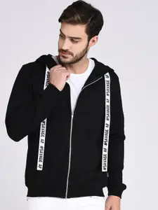 Rigo Men Black Typography Hooded Casual Zip Sweatshirt