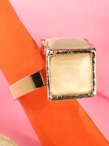 ANIKAS CREATION Cream-Coloured Gold-Plated Studded Adjustable Finger Ring