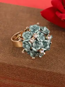 ANIKAS CREATION Gold-Toned & Turquoise Blue Floral Handcrafted Adjustable Finger Ring