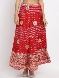 SOUNDARYA Women Red & White Bandhej Printed Flared Maxi Skirt