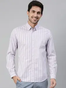 RARE RABBIT Men Lavender & Brown Slim Fit Striped Casual Shirt