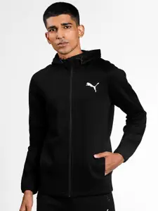 Puma Men Black Solid Evostripe Full-Zip Slim Fit Hooded Track Sustainable Sweatshirt