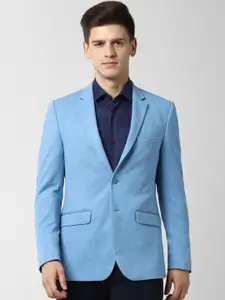 Peter England Elite Men Blue Solid Slim-Fit Single-Breasted Formal Blazer