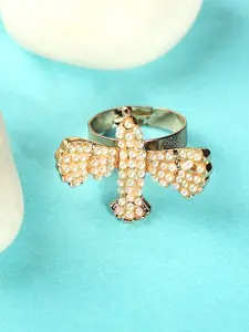 ANIKAS CREATION Off-White Gold-Plated Studded Handcrafted Adjustable Finger Ring