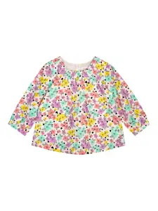 Budding Bees Pink & Yellow Floral Printed Pure Cotton Shirt Style Top