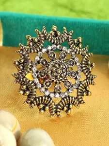 ANIKAS CREATION Gold-Plated Antique Stone Studded Handcrafted Adjustable Finger Ring