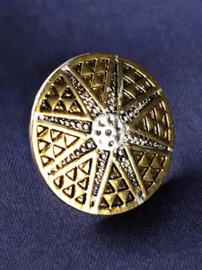 ANIKAS CREATION German Silver Gold-Plated Studded Handcrafted Adjustable Finger Ring